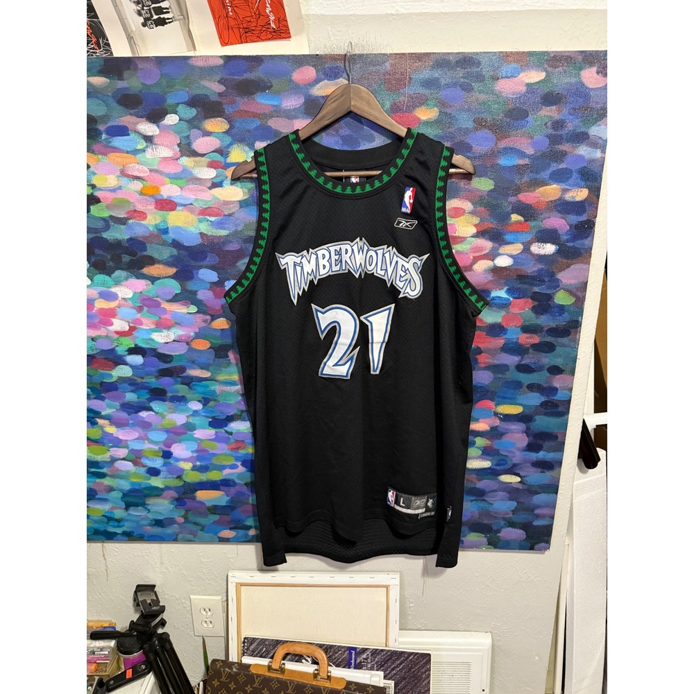 Reebok NBA Minnesota Timberwolves Kevin Garnett 21 Jersey Black Mens Large